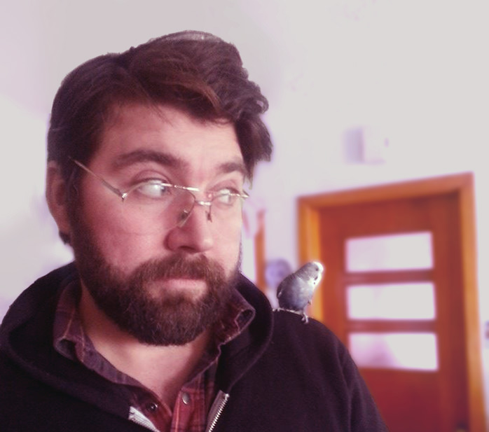 Me, Simon Borer, with a bird on my shoulder.