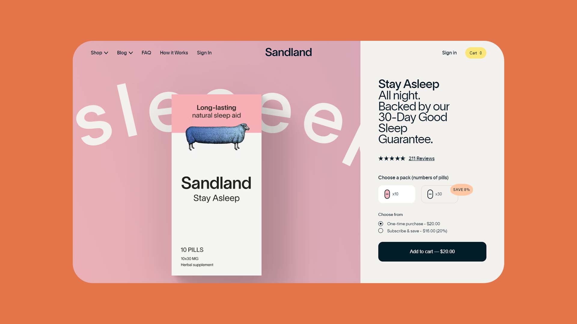 Sandland sleeping supplement product subscription website