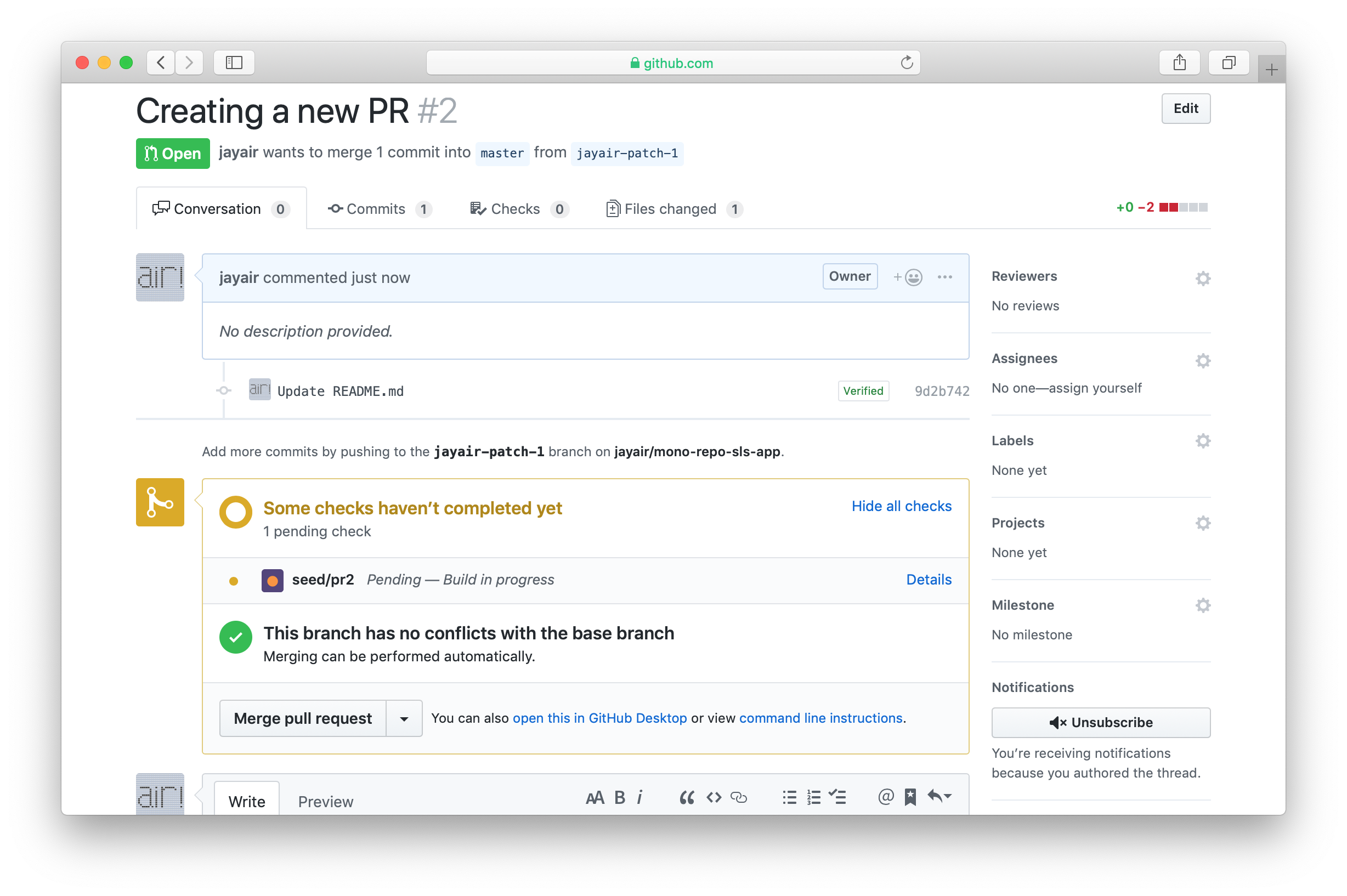 GitHub PR Seed status check in progress