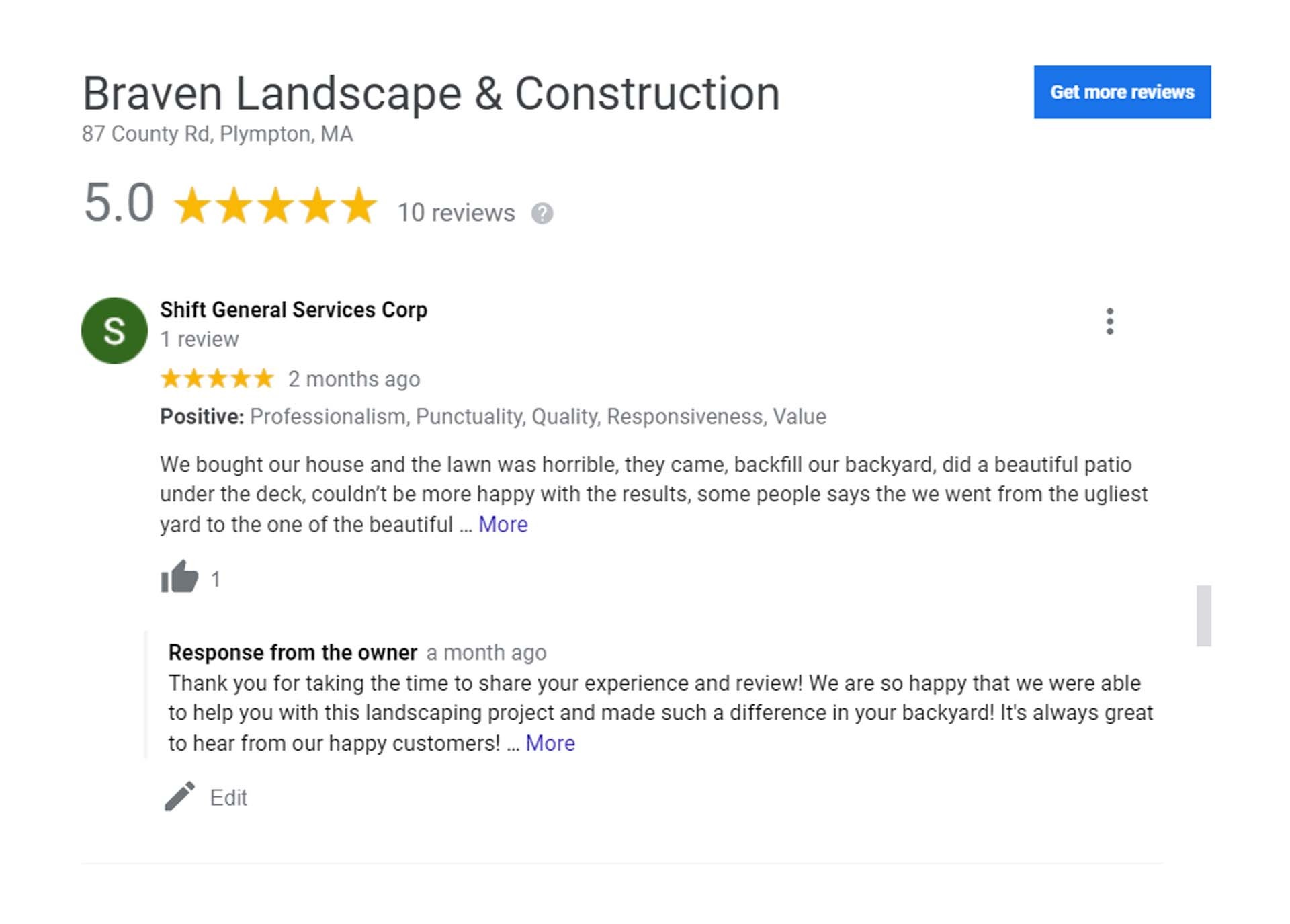 5-star walkway review on Google for Braven Landscape & Construction