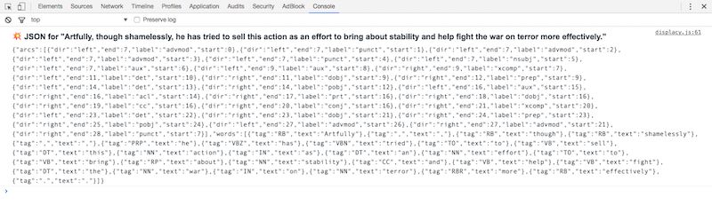 JSON output in console