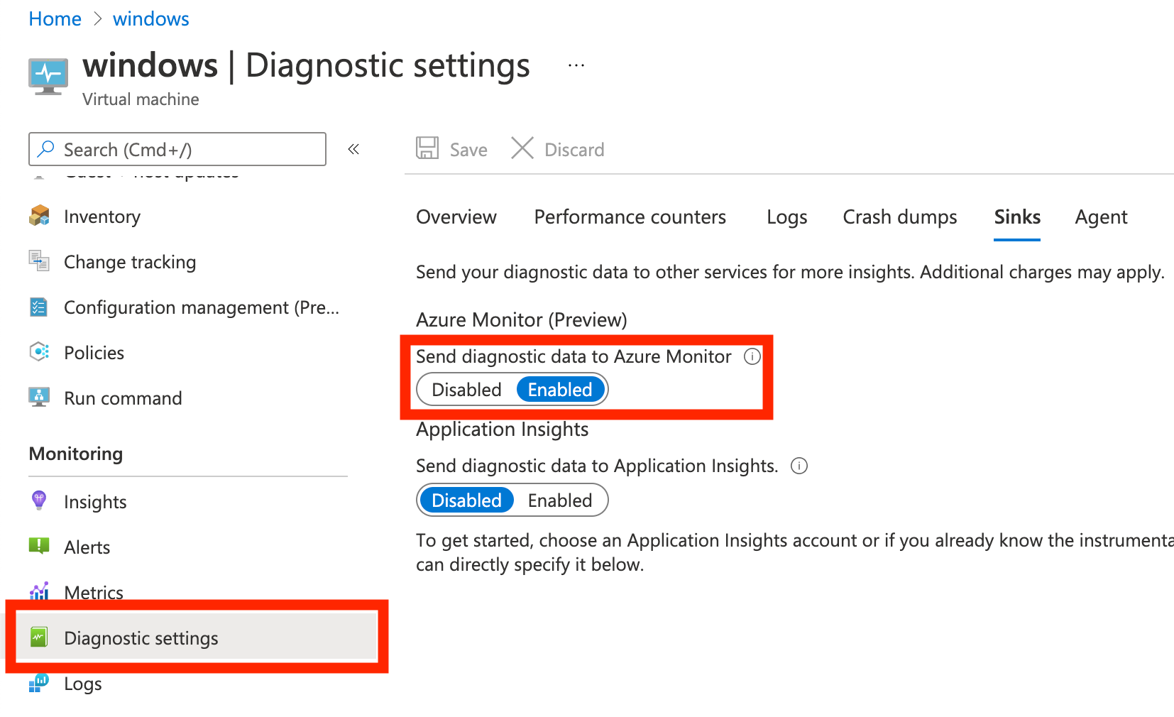 Send diagnostic data to Azure Monitor