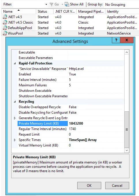 IIS Private Memory Limit