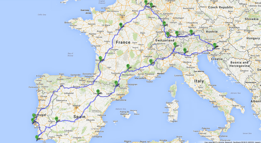 Route of the roadtrip, roughly