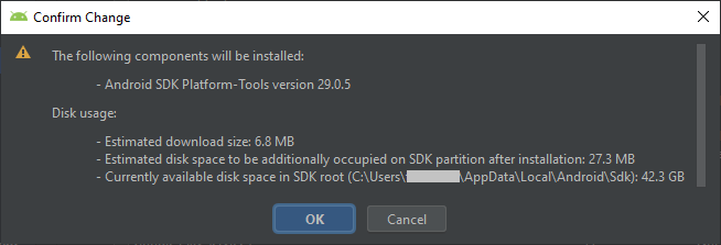 SDK Tools update confirm box
