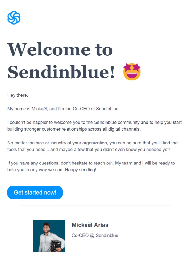 SaaS Welcome Email: Welcome email from Sendinblue