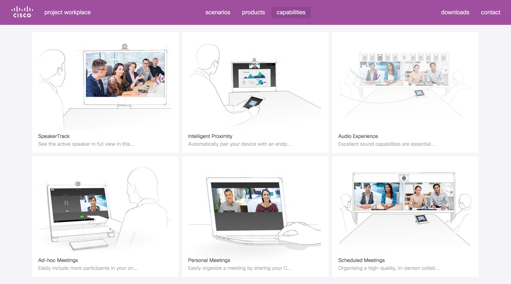 Capabilities page showing illustrations of product features