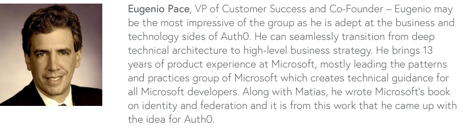 Headshot photo and bio for Eugenio Pace the VP of Customer Success and Co-Founder