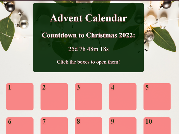 screenshot of advent calendar project