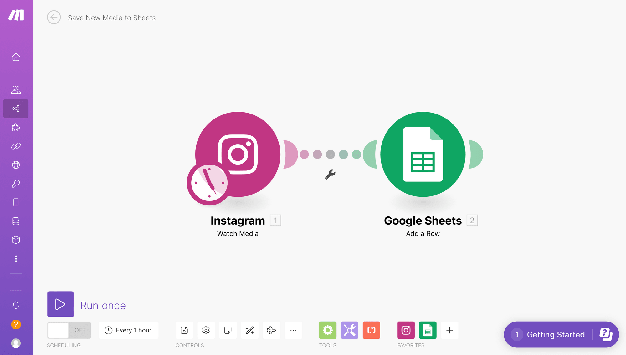 Screenshot of Make save new media to sheets scenario