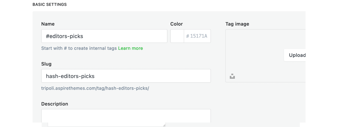 Ghost Theme Internal Tag Setting