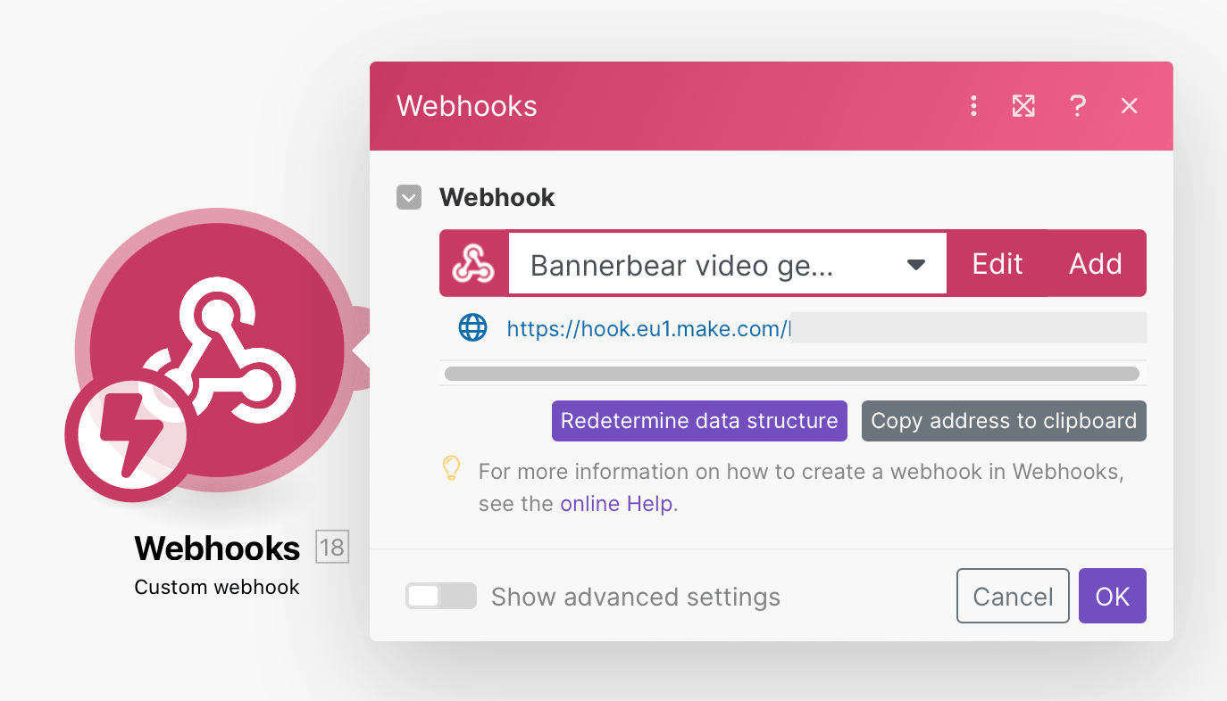 Screenshot of Make Webhooks module setup
