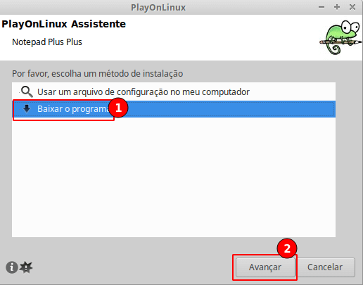 Tela PlayOnLinux assistente de instalação, método de instalação