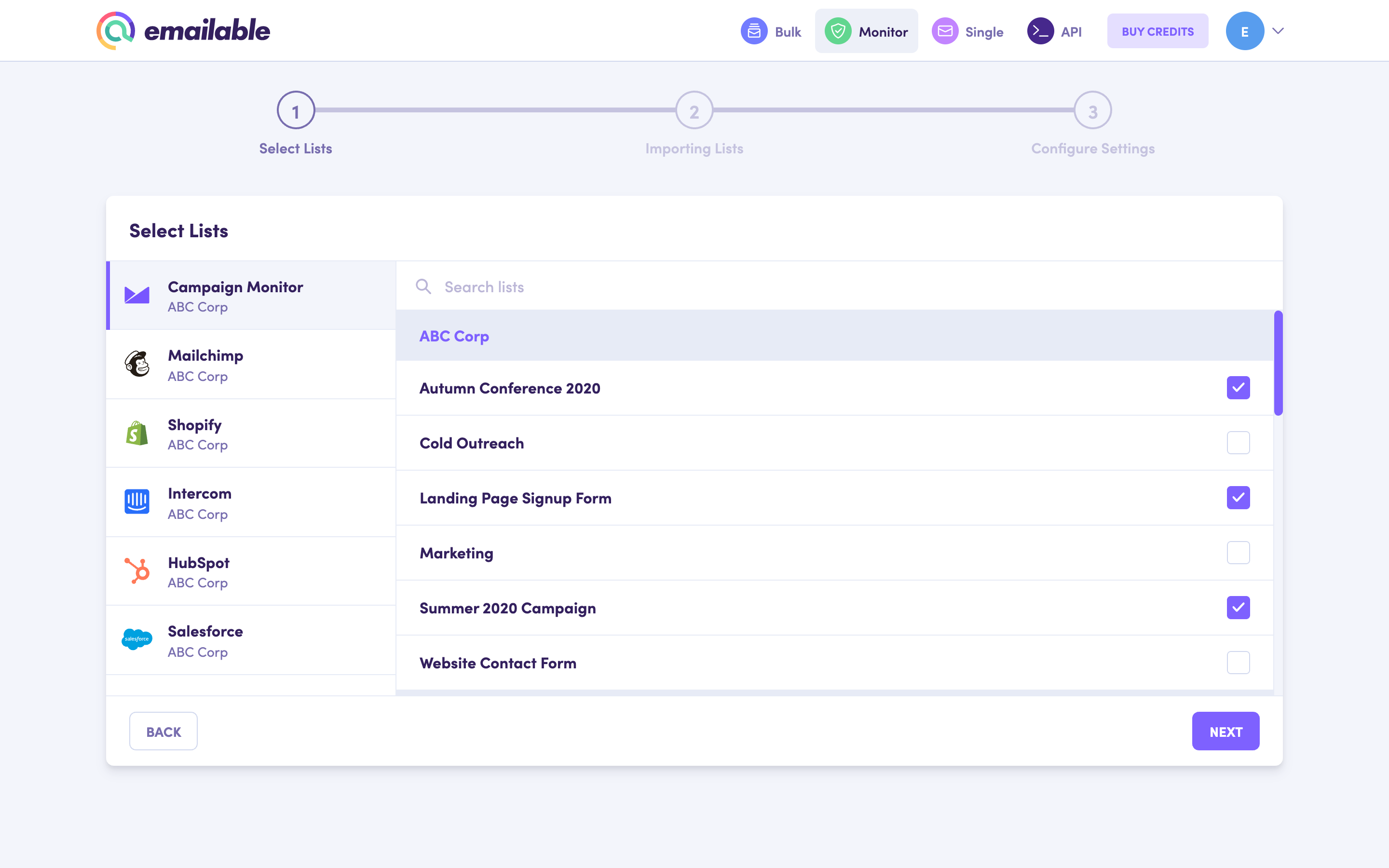 Monitor select lists
