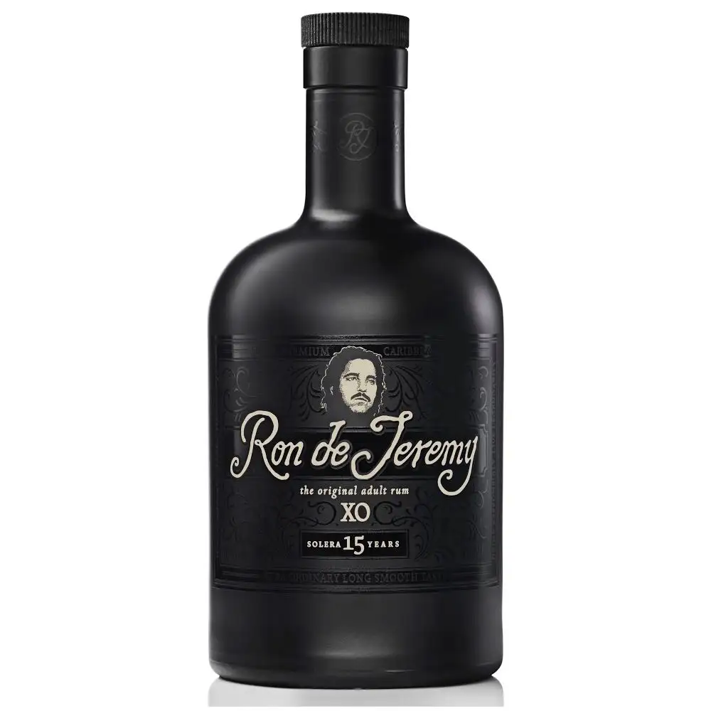 Image of the front of the bottle of the rum Ron de Jeremy XO
