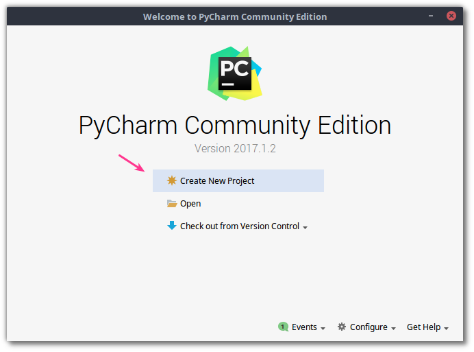 Jendela sambutan pycharm