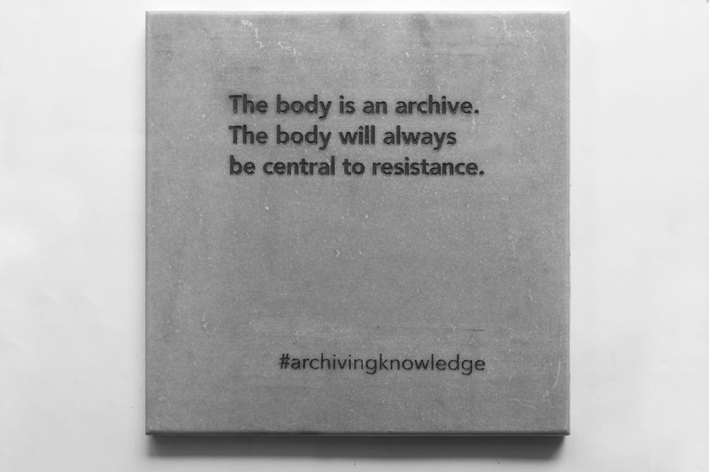 The body is an archive. The body will always be central to resistance, From the series: Archiving Knowledge, hand engraved marble, 2018