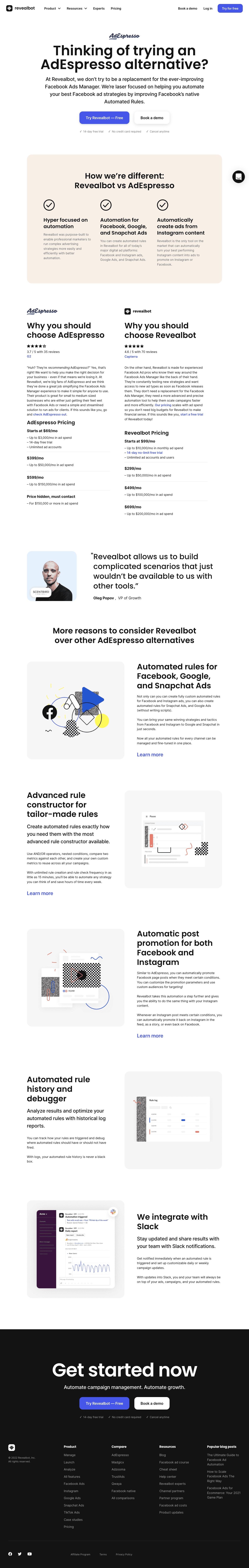 ONE: Madgicx competitor page. TWO: AdEspresso competitor page. THREE: Competitor 'homepage.'