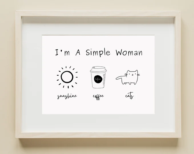 I'm a simple woman cats wall art quote