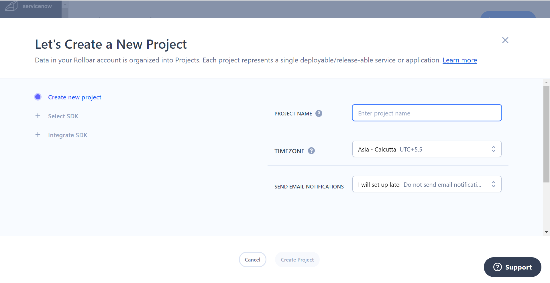 Create a new project in rollbar.