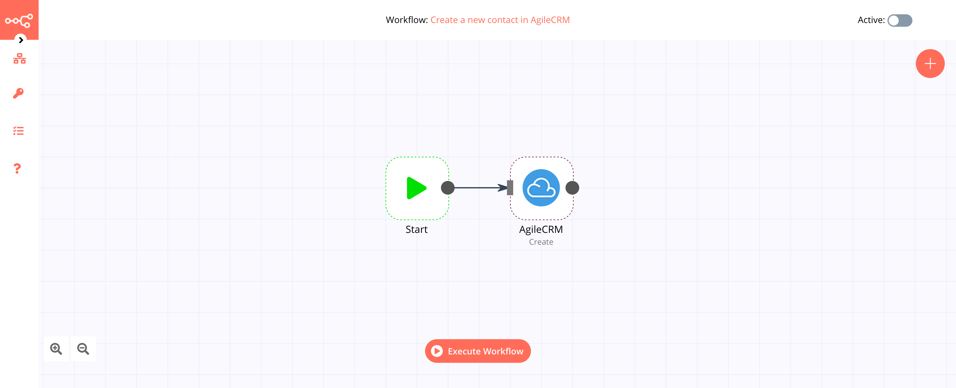 A workflow with the Agile CRM node