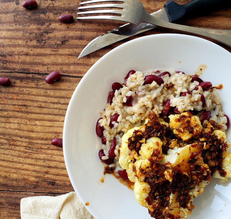 Jerk cauliflower steaks wiith rice