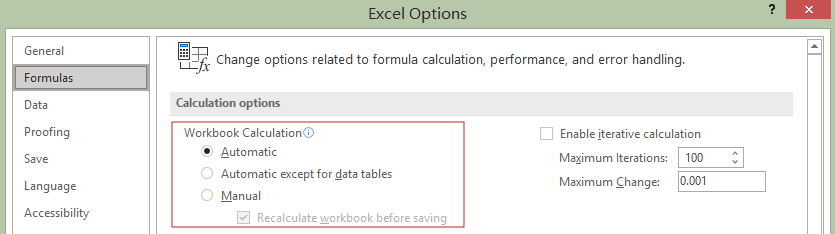change calculation mode in excel setting