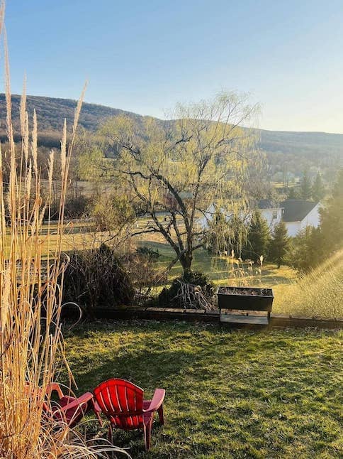 chairs overlooking mountains