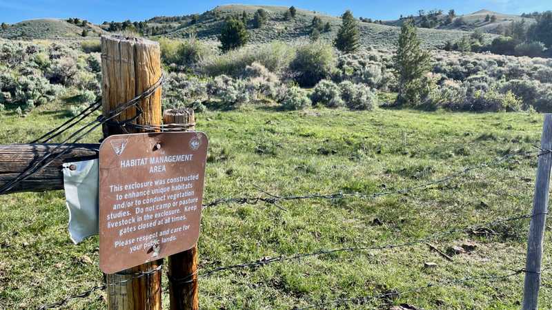 A Bureau of Land Management sign warns about a habitat management area
