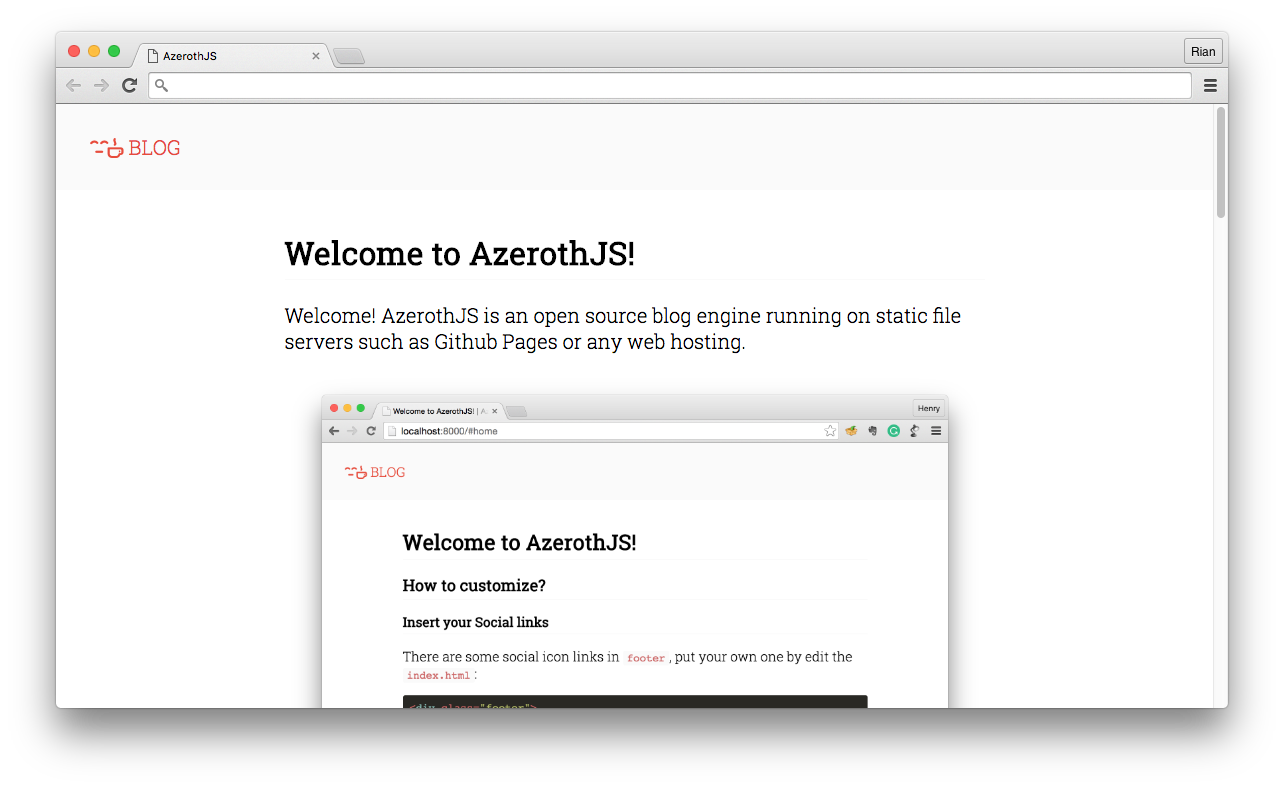 Azeroth JS Static File Blog Engine