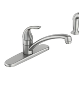 image MOEN Adler Single-Handle Low Arc Standard Kitchen Faucet with Side Sprayer in Spot Resist Stainless