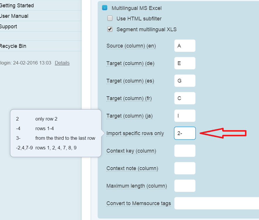 MS Excel Import Specific Rows Only