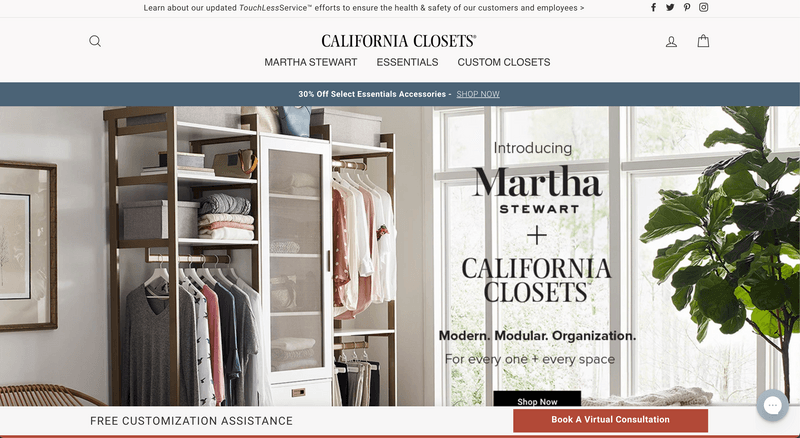 California Closet's Shopify Website Homepage