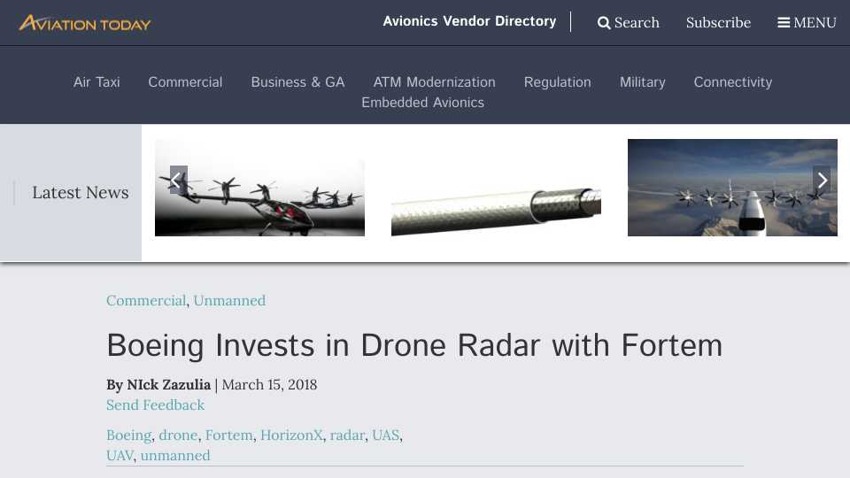 Boeing Invests in Drone Radar with Fortem