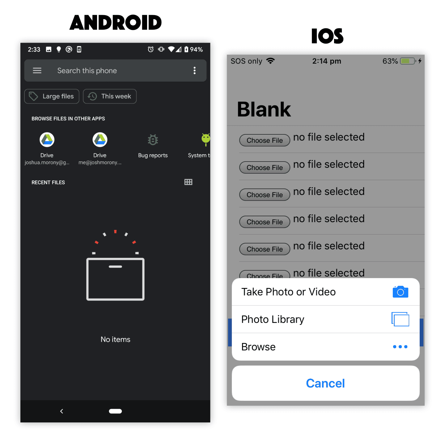 Opening file input element limited to audio on ios and android