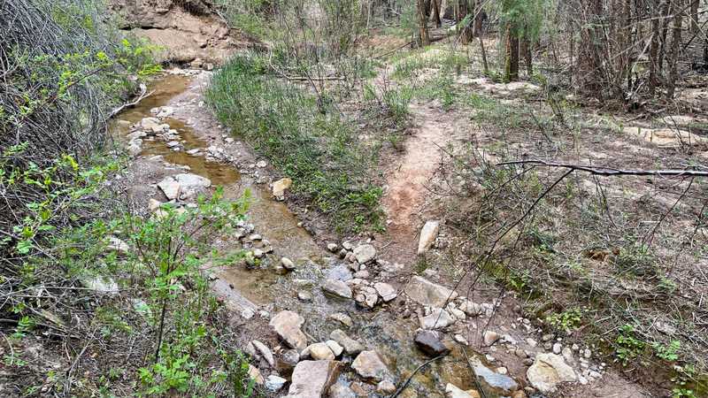 The trail crosses a small stream