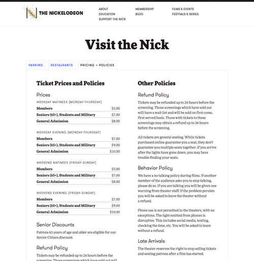Screenshot of info page