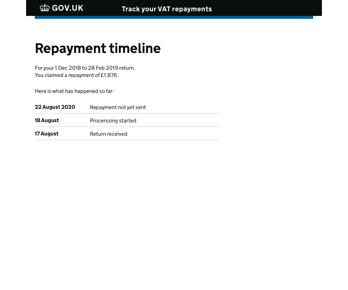 A screenshot of a GOV.UK page showing a timeline using a summary list component
