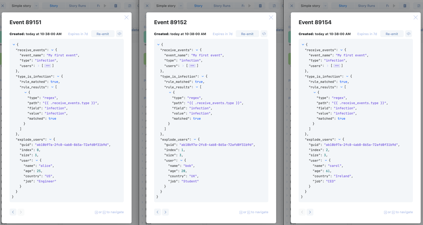 Explode users action events