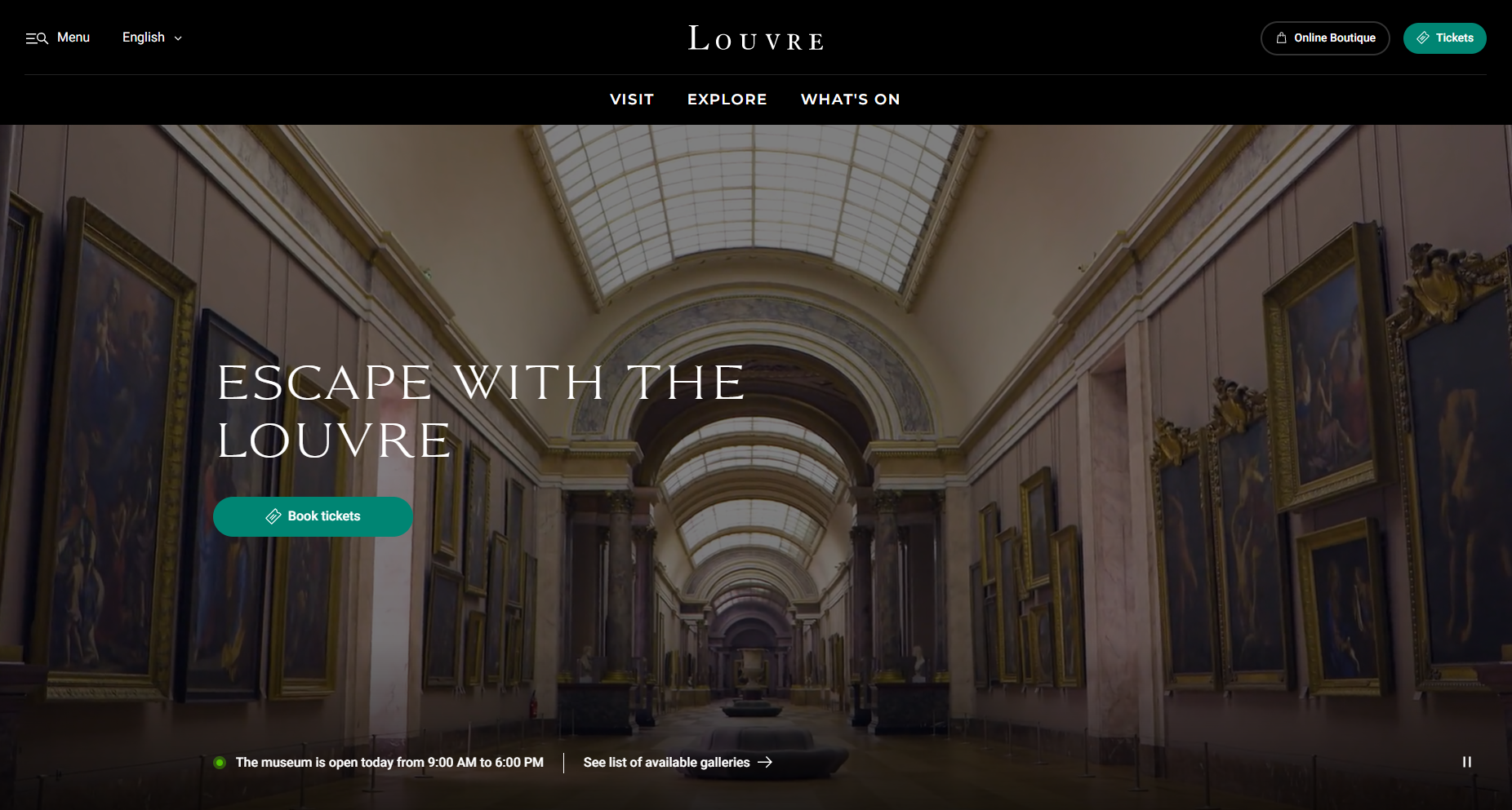A screenshot of the Louvre homepage