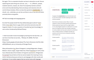 Screenshot how Grammarly suggests a writing improvement