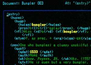 A fragment of the OED (1985), showing SGML markup