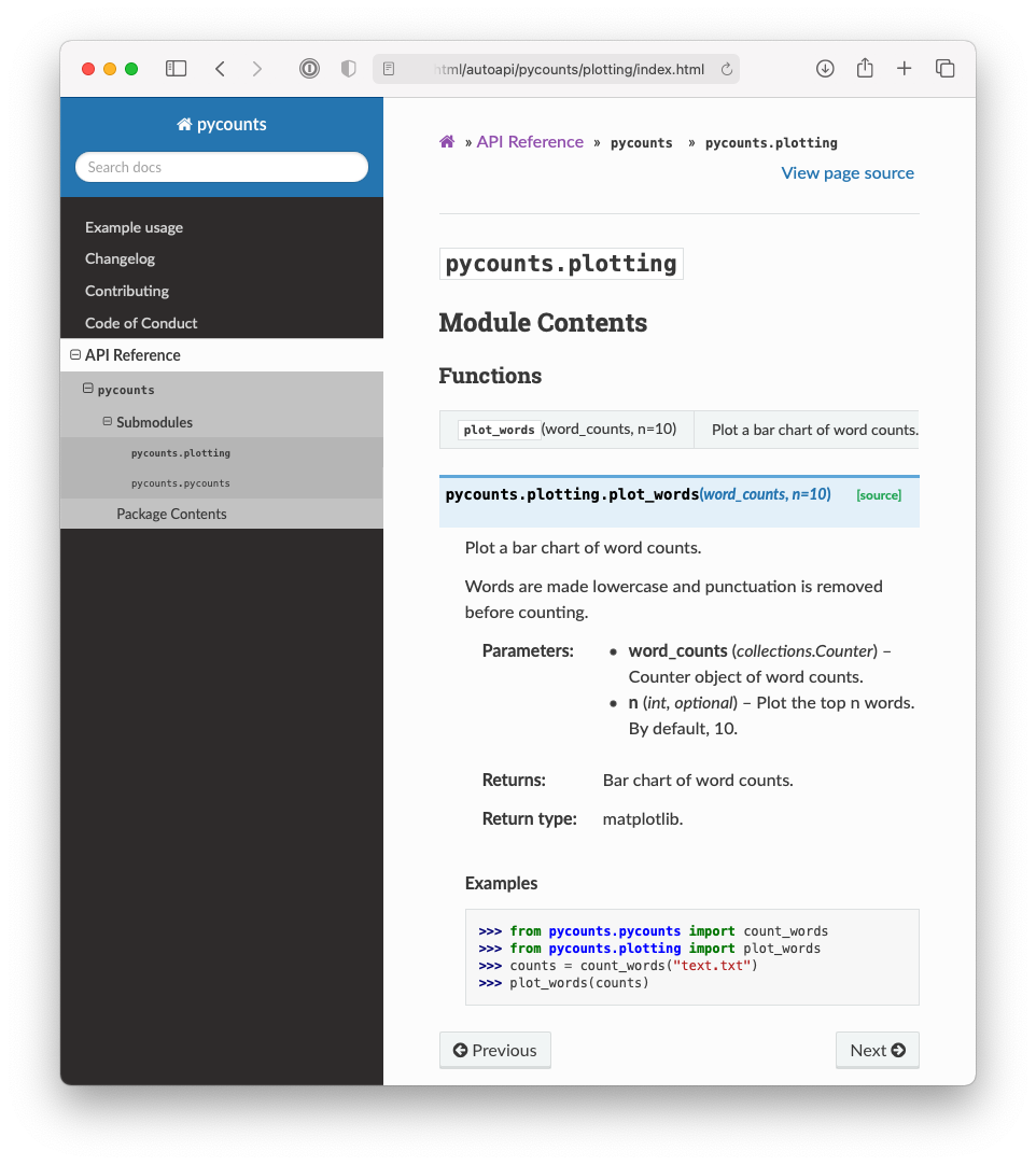Documentation for the `pycounts` plotting module.