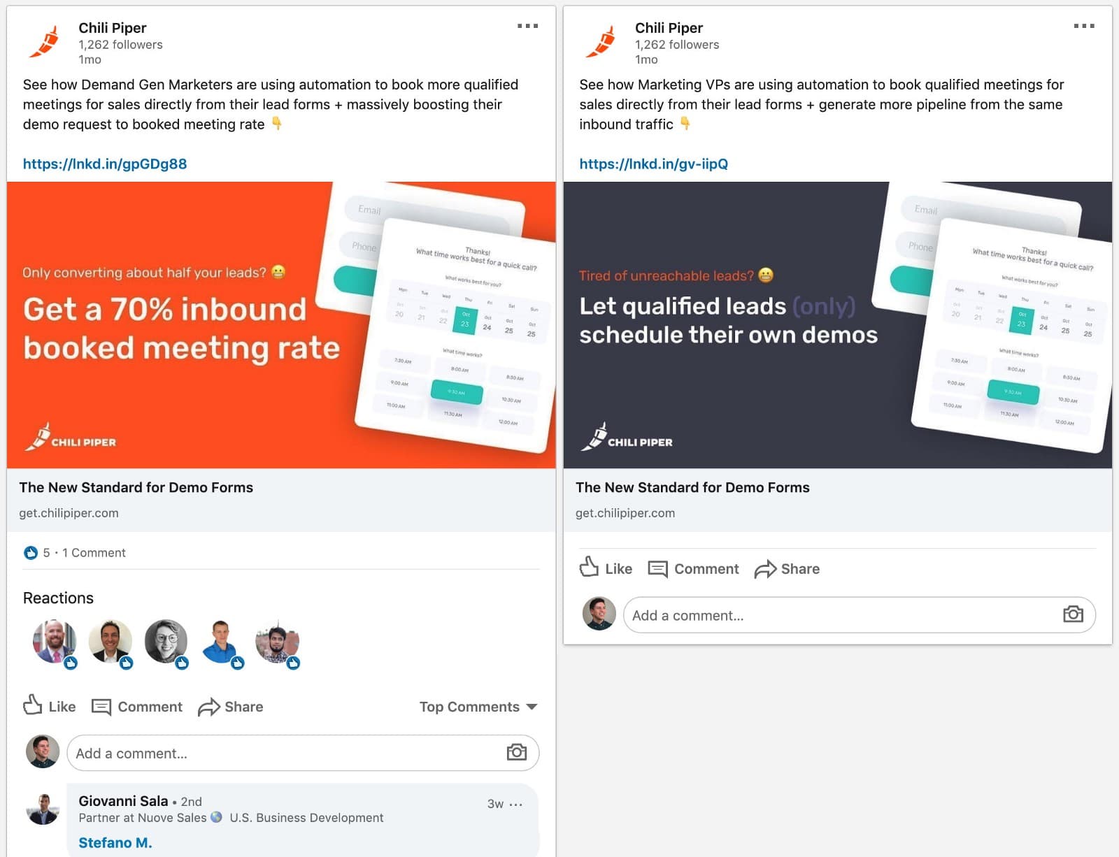 new Chili Piper LinkedIn image ads