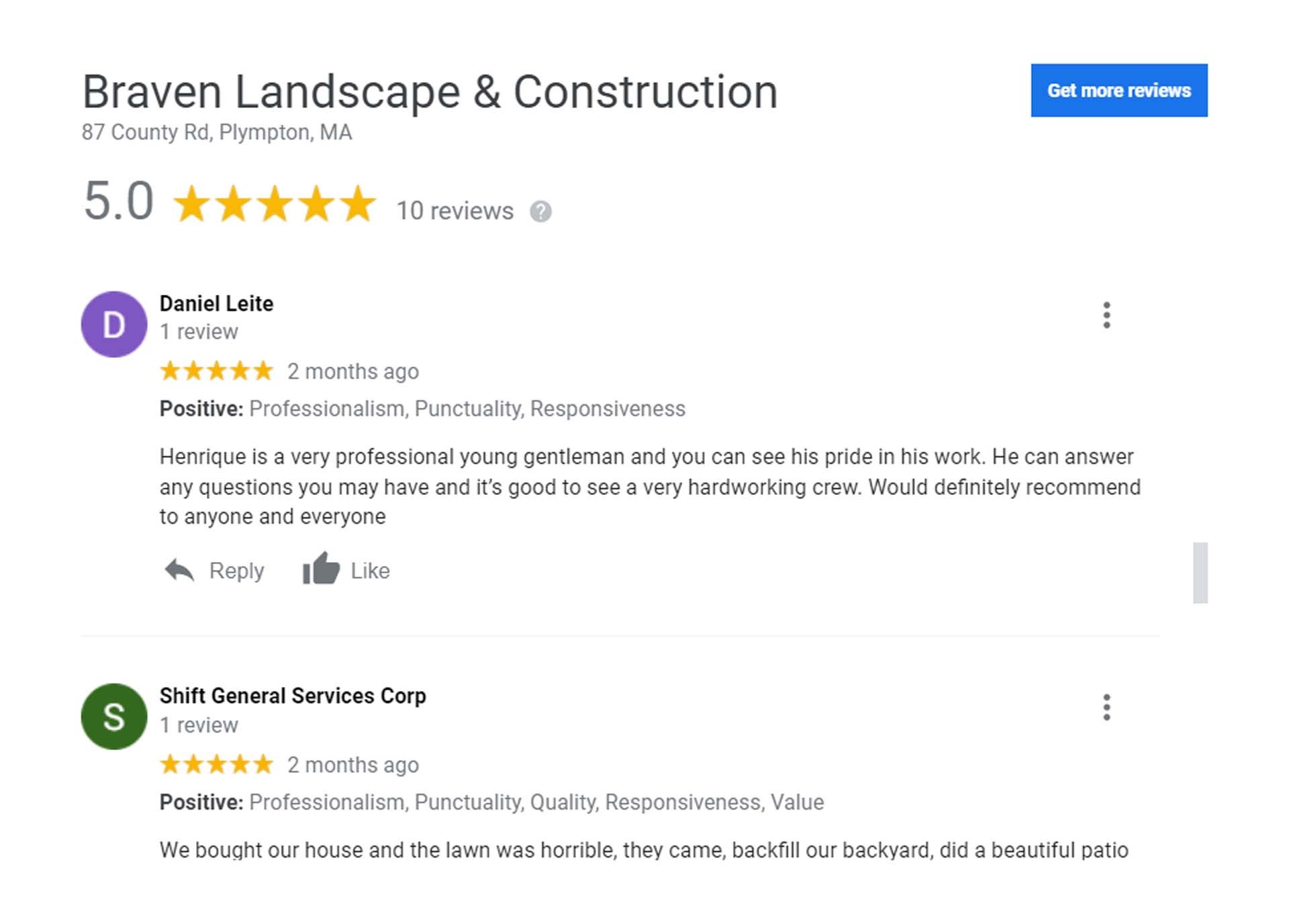 5-star hardscaping review on Google for Braven Landscape & Construction