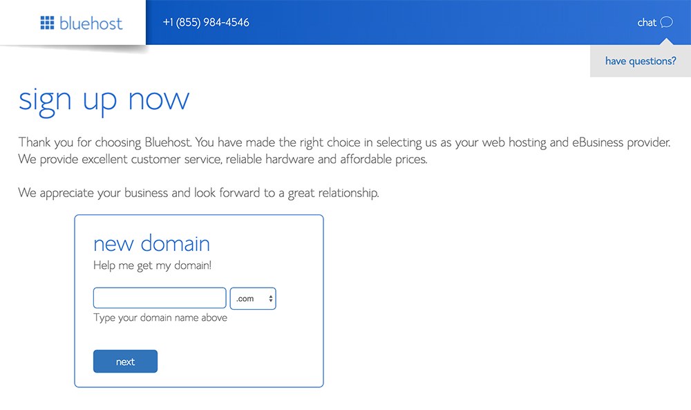 Searching for a domain at Bluehost