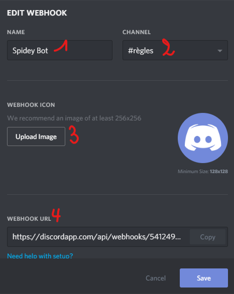 Création d'un webhook