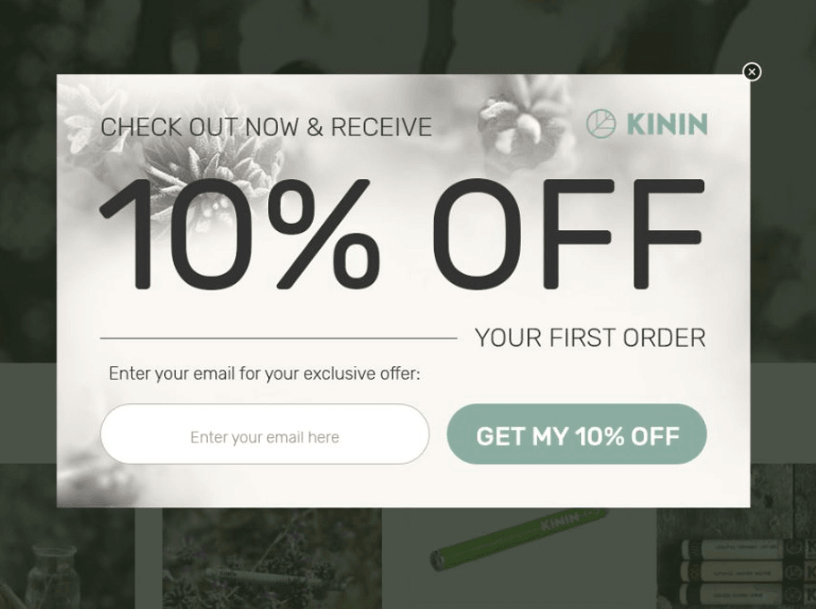 Kinin 10% off popup