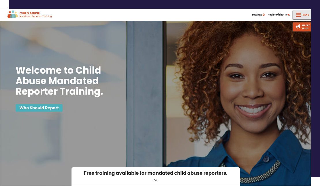 California Child Abuse Mandated Reporter Training homepage
