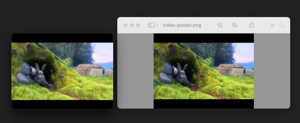 The source video file compares with output poster image
